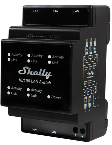 Мрежов комутатор, 5x 10/100 Mbps, за DIN монтаж, Shelly LAN Switch - 266830