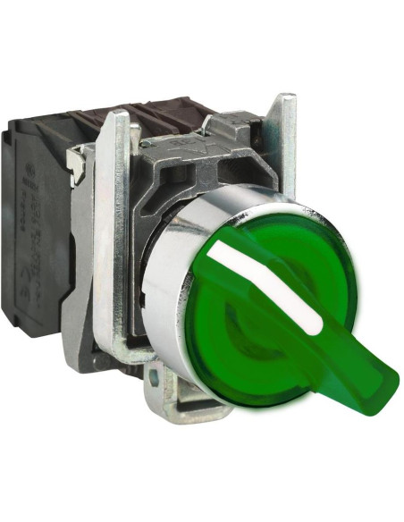 Превключвател зелен 1-2-3 1NO-1NC светещ 24Vac/dc Ø22mm XB4 SE