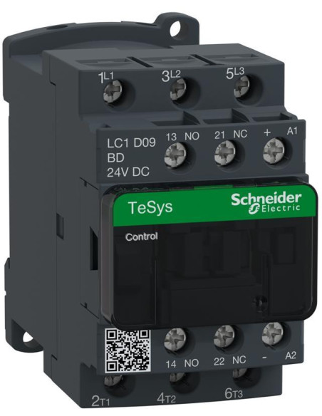 SE Контактор TeSys D 3P 4kW (9A AC-3) 1NO-1NC 24Vdc  - LC1D09BD 