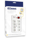 COMMEL Разклонител с копче БЯЛ 8x2P+E с 2xUSB тип А и гръмозащита, с кабел 3 метра / 1.5mm2  - C380-107