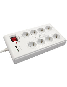 COMMEL Разклонител с копче БЯЛ 8x2P+E с 2xUSB тип А и гръмозащита, с кабел 3 метра / 1.5mm2 - C380-107 - Цена | LEDs4economy 2