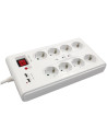 COMMEL Разклонител с копче БЯЛ 8x2P+E с 2xUSB тип А и гръмозащита, с кабел 3 метра / 1.5mm2  - C380-107 - 2
