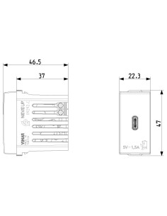 VIMAR 09292.C.CM USB захранване тип C 5V 1,5A 1M Карбон мат NEVE UP - Цена | LEDs4economy 2