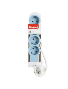 Legrand 694554 Разклонител STD, шуко, 4X2P+E, 1,5м. кабел, бяло/светлосиньо - 694554 - Цена | LEDs4economy 2