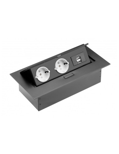 AE-PBU02GS-20 Pop-up контакт за вграждане, 2x Schuko, 2X USB, без кабел, черен GTV