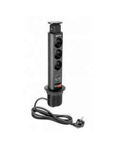 GTV AE-BPW3S60U-20 Pull-out контакт за вгражд., 3х Schuko, USB5V/2,4A, кабел 1,5 м, черен - Цена | LEDs4economy 2