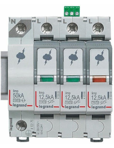 Legrand Катоден отводител тип 1+2 SPD 12.5kA 320V 3P+N L с индикация - 412275 - Цена | LEDs4economy