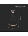 V-TAC 46W LED Висящ Пендел D600x1500mm 4000 Димируем Злато - 23432 - 3