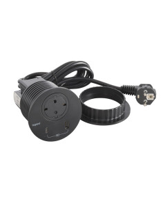 Legrand 655045 Контакт за вгражд. Ø80мм, 1xSchuko, USBA+C, 2 м кабел, щепсел, черен, Incara Disq, - 655045 - Цена | LEDs4economy