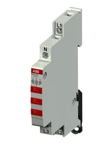 Индикатор трифазен DIN червен с LED UnLED E219-3C 1/2 модул 230-415V AC АВВ