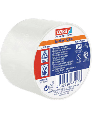 Изолационна лента цвят БЯЛ tesaflex 53988 0.15мм х 50мм, дължина 25м tesa Professional