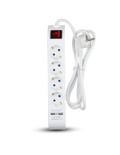 V-TAC 4 Гнезда Разклонител 2 USB 3x1.5-1.4M Бутон Бял - 8808 - Цена | LEDs4economy