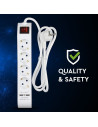 V-TAC 4 Гнезда Разклонител 2 USB 3x1.5-1.4M Бутон Бял - 8808 - 6