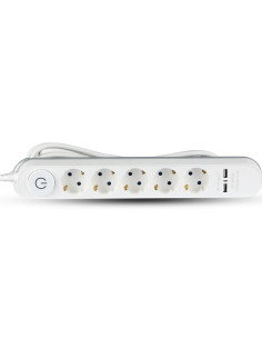 V-TAC 5 Гнезда Разклонител 2 USB 3x1.5-3M Бутон Бял - 8807 - Цена | LEDs4economy