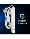 V-TAC 5 Гнезда Разклонител 2 USB 3x1.5-3M Бутон Бял - 8807 - 12