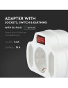 V-TAC 3 Щепсел Разклонител 2X10A + 1X16A 250V + Ключ - 8806 - 9