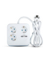 V-TAC 3 Гнезден Комбиниран Разклонител + 2USB 3X1.5 1.4M Бял Квадрат - 8799