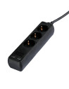V-TAC 3 Гнезда Разклоните 2USB Кабел 5м Черен - 8777