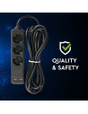 V-TAC 3 Гнезда Разклоните 2USB Кабел 5м Черен - 8777 - 3