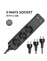 V-TAC 3 Гнезда Разклоните 2USB Кабел 1.5м Черен - 8776 - 7