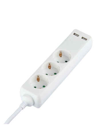 V-TAC 3 Гнезда Разклоните 2USB Кабел 5м Бял - 8775 | Leds4economy