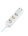 V-TAC 3 Гнезда Разклоните 2USB Кабел 5м Бял - 8775