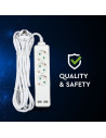 V-TAC 3 Гнезда Разклоните 2USB Кабел 5м Бял - 8775 - 7