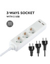 V-TAC 3 Гнезда Разклоните 2USB Кабел 5м Бял - 8775 - 8