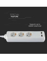 V-TAC 3 Гнезда Разклоните 2USB Кабел 5м Бял - 8775 - 10