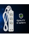 V-TAC 3 Гнезда Разклоните 2USB Кабел 1.5м Бял - 8774 - 4