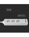V-TAC 3 Гнезда Разклоните 2USB Кабел 1.5м Бял - 8774 - 9