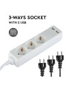 V-TAC 3 Гнезда Разклоните 2USB Кабел 1.5м Бял - 8774 - 11