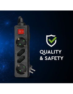V-TAC 4 Гнезда Комбиниран Разклонител с Ключ Кабел 1.5м Черен - 8771 - Цена | LEDs4economy