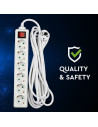 V-TAC 6 Гнезда Разклонител с Ключ Кабел 5м Бял - 8769 - 3