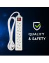 V-TAC 5 Гнезда Разклонител с Ключ Кабел 1.5м Бял - 8766 - 3
