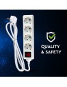 V-TAC 4 Гнезда Разклонител с Ключ Кабел 1.5м Бял - 8764 - 4