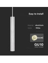 V-TAC 1*GU10 Корпус Пендел Бял D:60x500MM - 6780 - 4