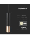 V-TAC 1xGU10 Корпус Пендел Черен + Златно D:60x300 - 6688 - 3