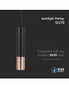 V-TAC 1xGU10 Корпус Пендел Черен + Златно D:60x300 - 6688 - 8
