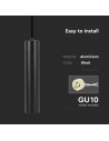 V-TAC 1xGU10 Корпус Пендел Черен D:60x300 - 6686 - 2