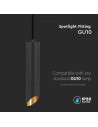V-TAC 1xGU10 Корпус Пендел Черен D:55x200 - 6684 - 7