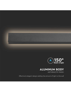 V-TAC 28W LED Линейна Стенна Лампа 1410x60x50мм 4000K Антрацит IP54 - 10439 - Цена | LEDs4economy 2