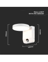 V-TAC 17W LED Стенна Лампа Сензор Бяла Кръг 4000К IP65 - 2955 - 7