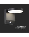 V-TAC 17W LED Стенна Лампа Сензор Черна Кръг 3000К IP65 - 2956 - 3