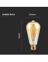 V-tac LED Крушка - 4.8W Filamet E27 ST64 Амбър 1800К 217220 - 6