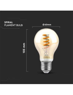 V-tac LED Крушка - 4W E27 Filament A60 Aмбър 1800К 217335 - Цена | LEDs4economy 2