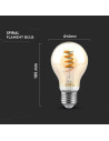 V-tac LED Крушка - 4W E27 Filament A60 Aмбър 1800К 217335 - 2
