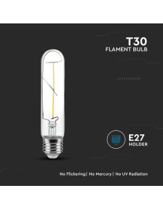 V-tac LED Крушка - 2W Filament E27 T30 3000К 217251 - Цена | LEDs4economy 2