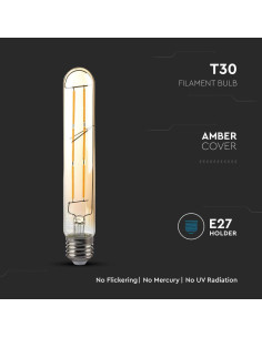 V-tac LED Крушка - 6W T30 E27 Filament Amber Покритие 2200K 217143 - Цена | LEDs4economy 2