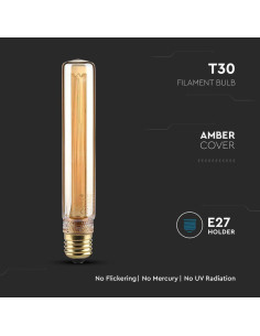 V-tac LED Крушка - 2W Filament E27 T30 Амбър 3000K 217473 - Цена | LEDs4economy 2